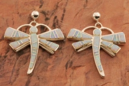 Calvin Begay Fire and Ice Opal  Sterling Silver Dragonfly Earrings